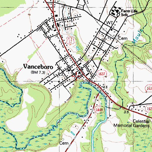 Topographic Map of Vanceboro Rural Volunteer Fire Department, NC