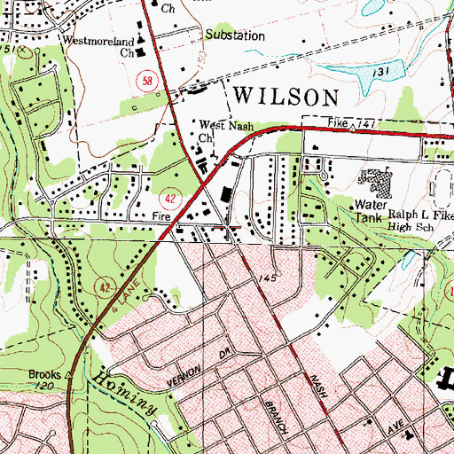 Topographic Map of Wilson Rescue Fire Department Station 4, NC