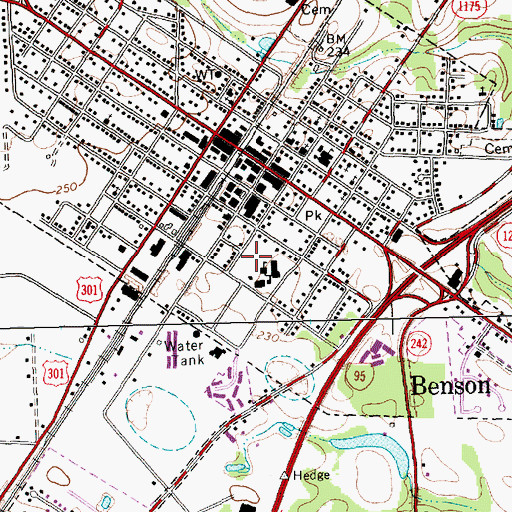 Topographic Map of Benson Fire Department, NC