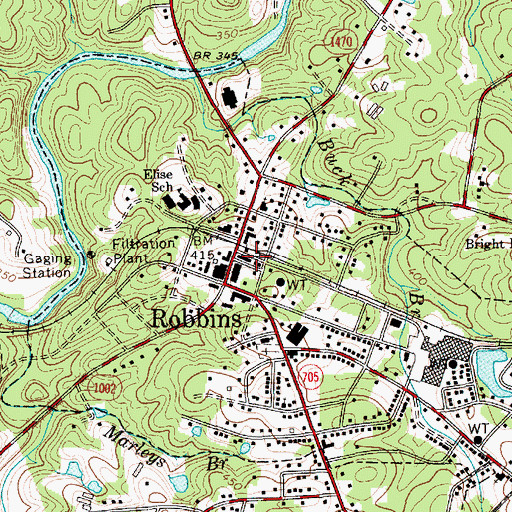 Topographic Map of Robbins Fire Department, NC