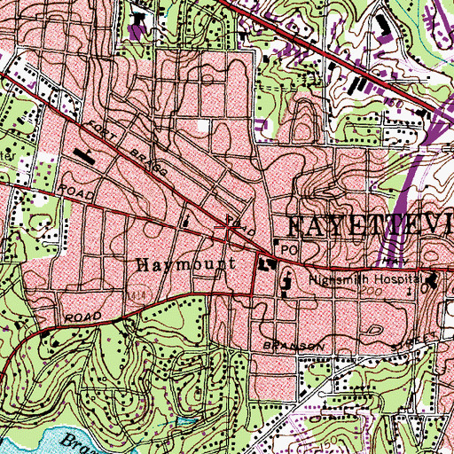 Topographic Map of Fayetteville Fire Department Station 2, NC