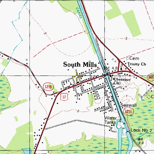 Topographic Map of South Mills Volunteer Fire Department, NC