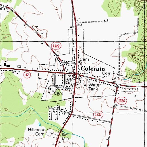 Topographic Map of Colerain Volunteer Fire Department, NC