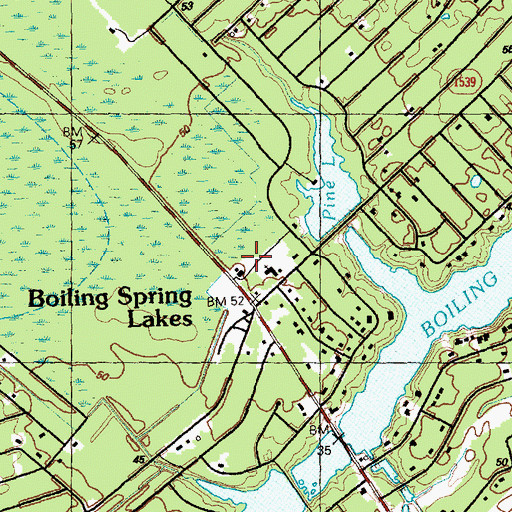 Topographic Map of Boiling Spring Lakes Volunteer Fire Department Station 1, NC