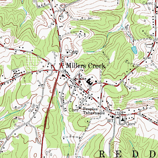Topographic Map of Millers Creek Volunteer Fire Department Station 1, NC