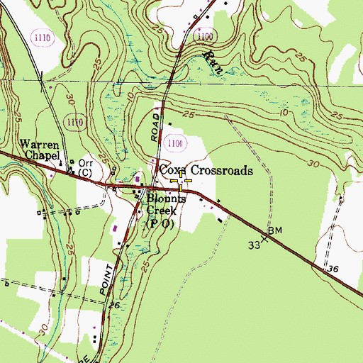 Topographic Map of Blounts Creek Volunteer Fire Department and Emergency Medical Services, NC