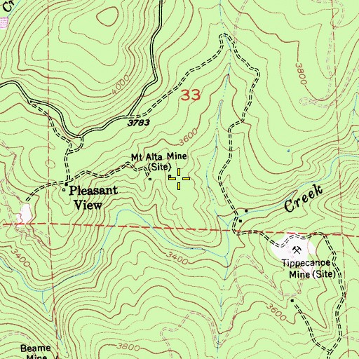 Topographic Map of Mount Alta Mine, CA