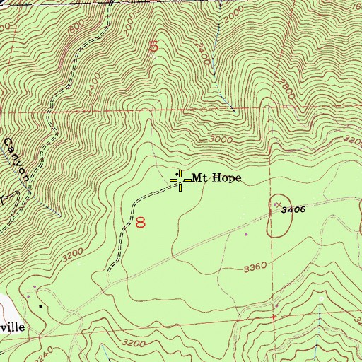 Topographic Map of Mount Hope, CA