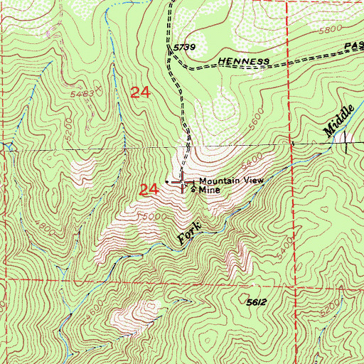 Topographic Map of Mountain View Mine, CA
