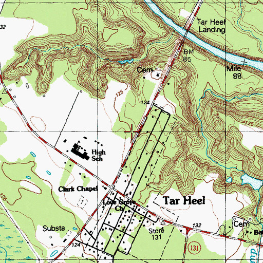 Topographic Map of Tar Heel Rural Volunteer Fire Department, NC
