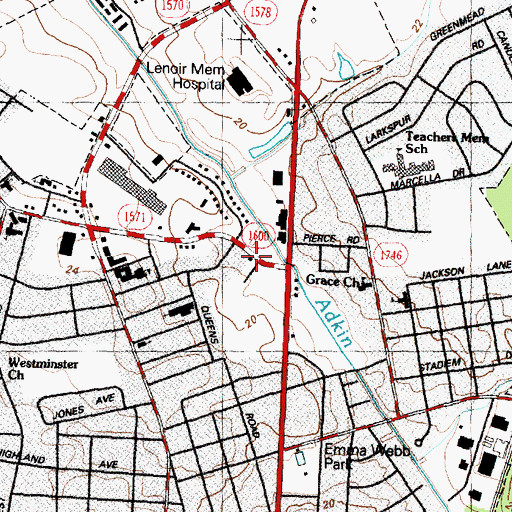 Topographic Map of Kinston Fire and Rescue Department Station 4, NC