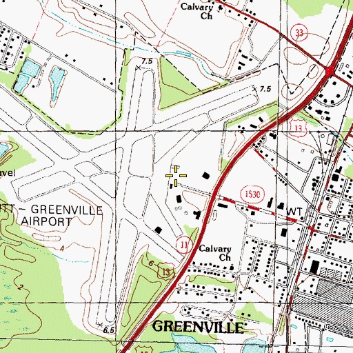Topographic Map of Pitt - Greenville Airport Authority Fire Department, NC