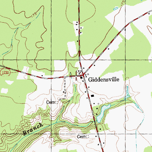 Topographic Map of Piney Grove Volunteer Fire Department of Sampson, NC