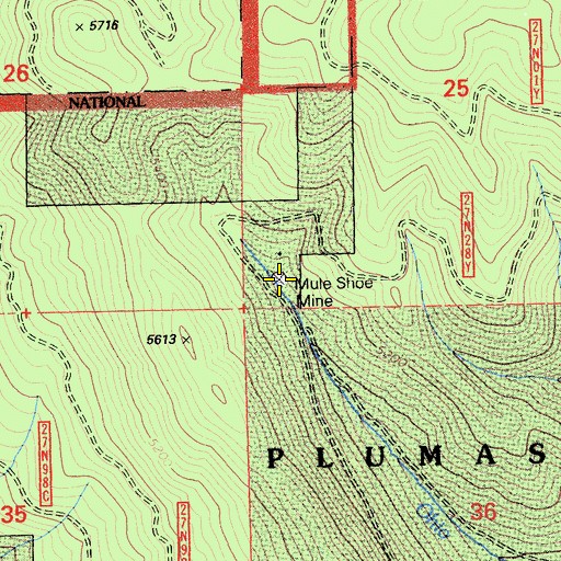 Topographic Map of Mule Shoe Mine, CA