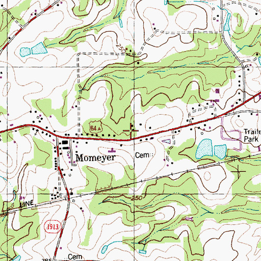 Topographic Map of Momeyer Volunteer Fire and Rescue, NC