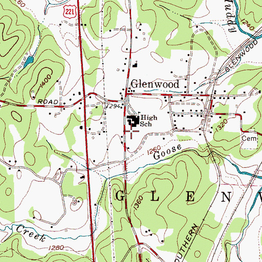 Topographic Map of Glenwood Volunteer Fire Department, NC