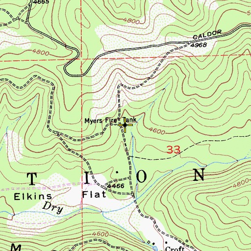 Topographic Map of Myers Fire Tank, CA