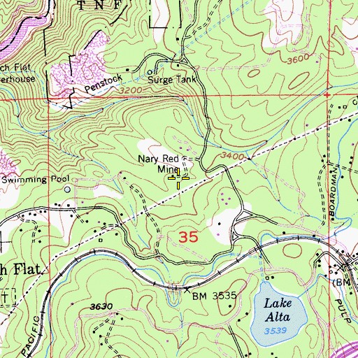 Topographic Map of Narry Red Mine, CA