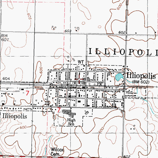 Topographic Map of Illiopolis Fire Protection District, IL