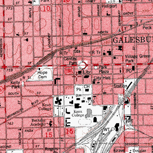 Topographic Map of Galesburg Fire Department Station 1, IL