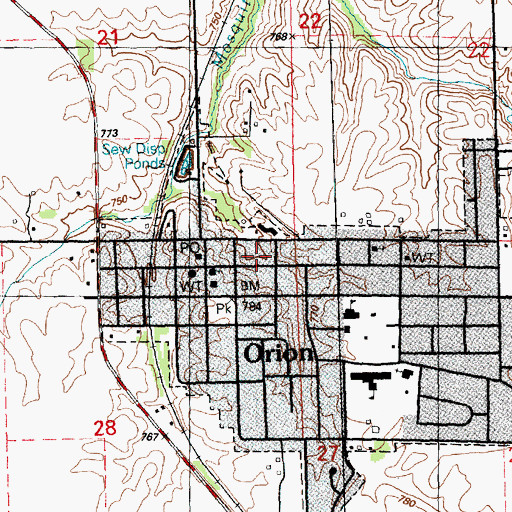 Topographic Map of Orion Fire Protection District, IL