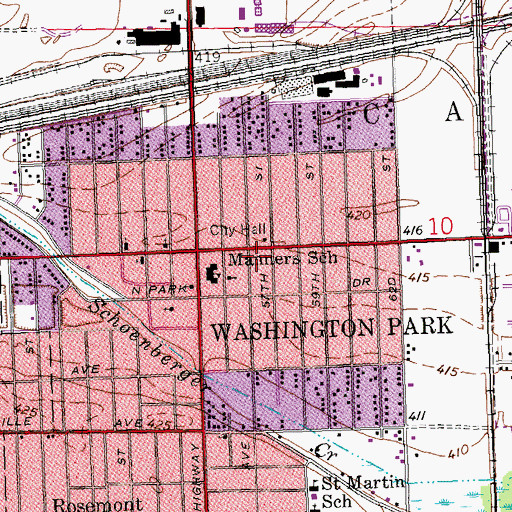 Topographic Map of Washington Park Fire Department, IL