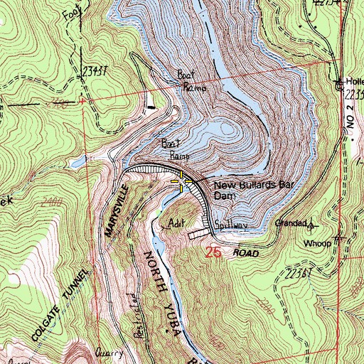 Topographic Map of New Bullards Bar Dam, CA