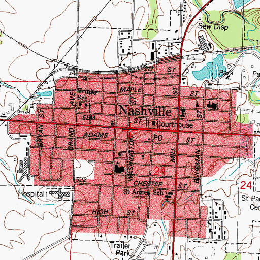 Topographic Map of Nashville Community Fire Protection District, IL