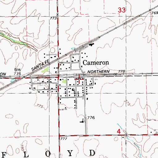 Topographic Map of Cameron Fire Department, IL