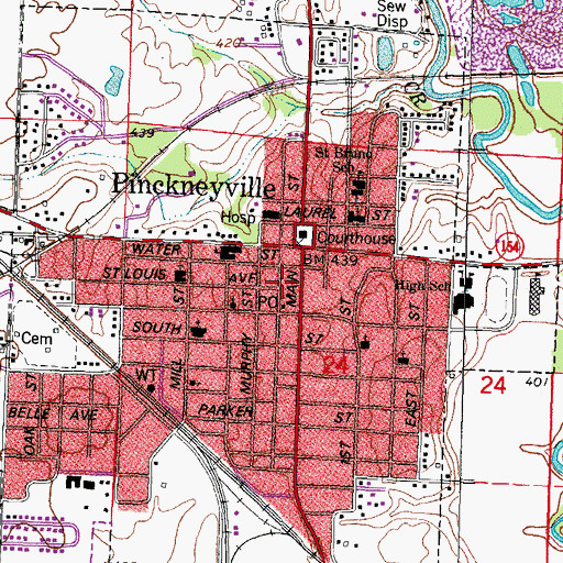 Topographic Map of Pinckneyville Rural Fire Protection District, IL