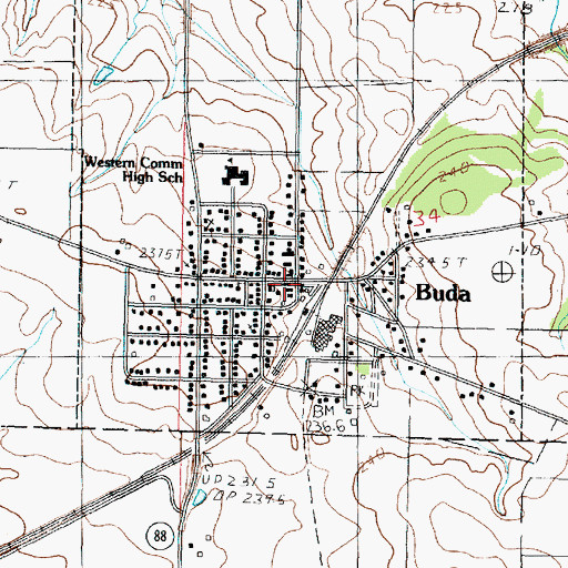 Topographic Map of Buda Fire Protection District, IL