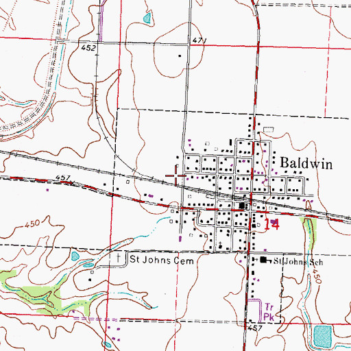 Topographic Map of Baldwin Community Fire Protection District Training Facility, IL