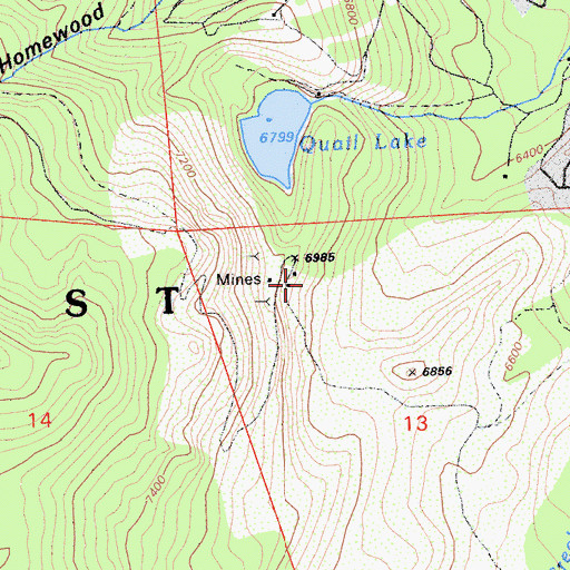 Topographic Map of Noonchester Mine, CA