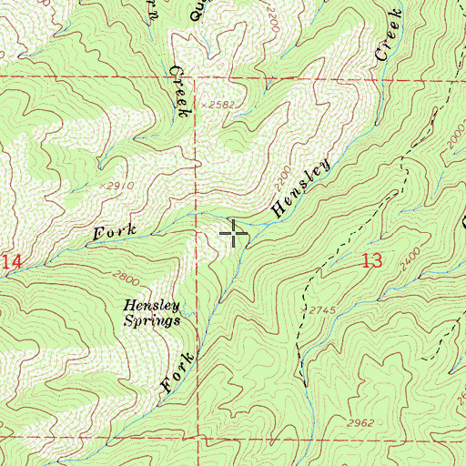 Topographic Map of North Fork Hensley Creek, CA