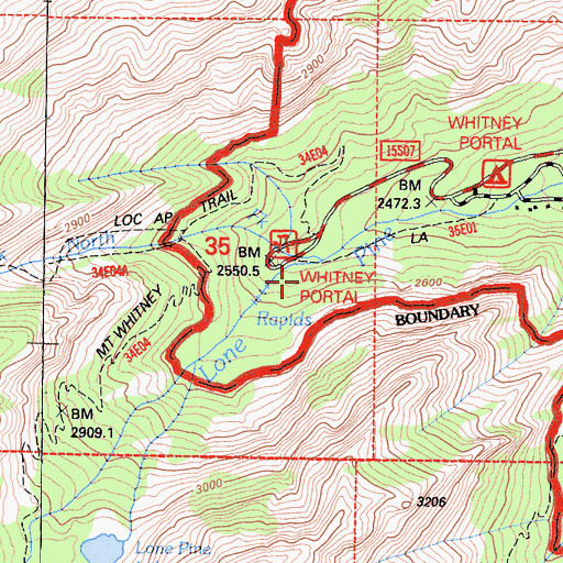Topographic Map of North Fork Lone Pine Creek, CA