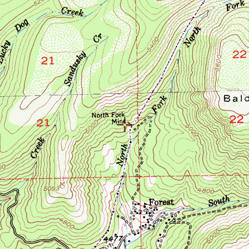 Topographic Map of North Fork Mine, CA