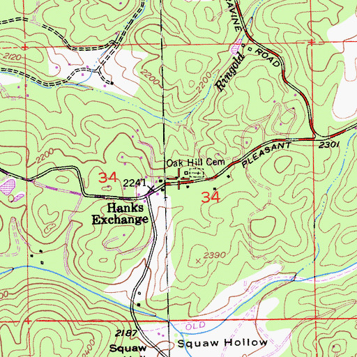 Topographic Map of Oak Hill Cemetery, CA