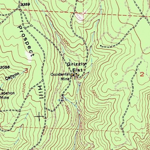 Topographic Map of Occidental Mine, CA