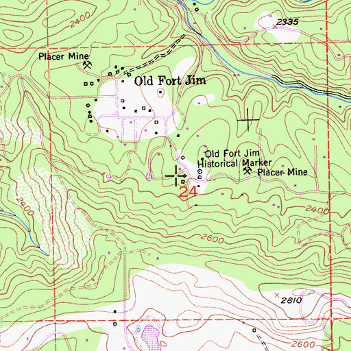Topographic Map of Old Fort Jim Historical Marker, CA