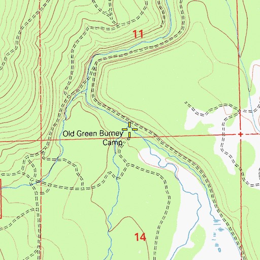 Topographic Map of Old Green Burney Camp, CA