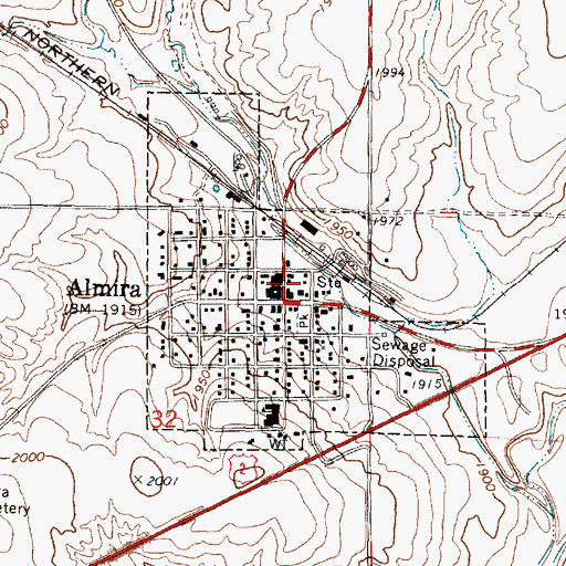 Topographic Map of Lincoln County Fire District 8 Almira Volunteer Fire Department, WA