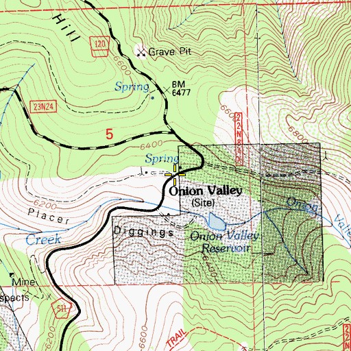 Topographic Map of Onion Valley, CA