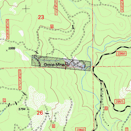 Topographic Map of Ontop Mine, CA