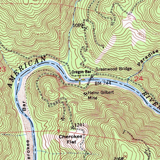 Topographic Map of Oregon Bar, CA