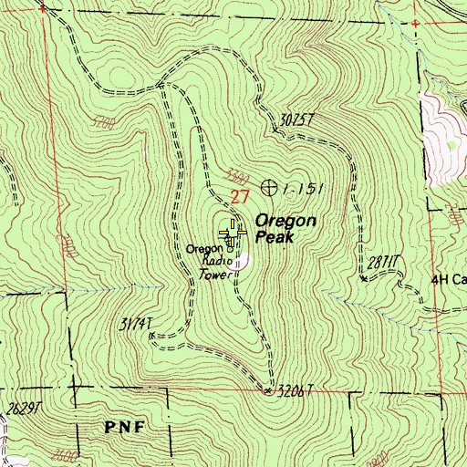 Topographic Map of Oregon Peak, CA