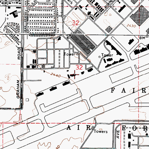 Topographic Map of Fairchild Air Force Base Fire Department, WA