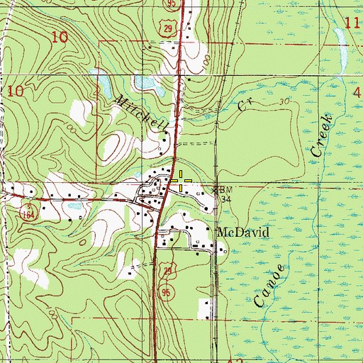 Topographic Map of McDavid Volunteer Fire Department, FL