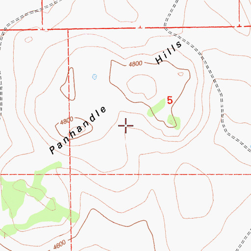 Topographic Map of Panhandle Hills, CA