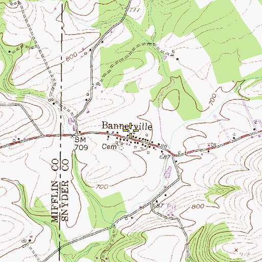 Topographic Map of Bannerville Fire Company, PA