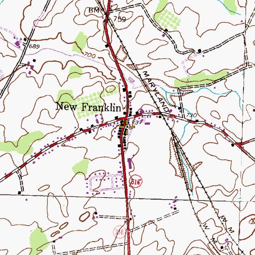 Topographic Map of New Franklin Volunteer Fire Department - Company 17, PA